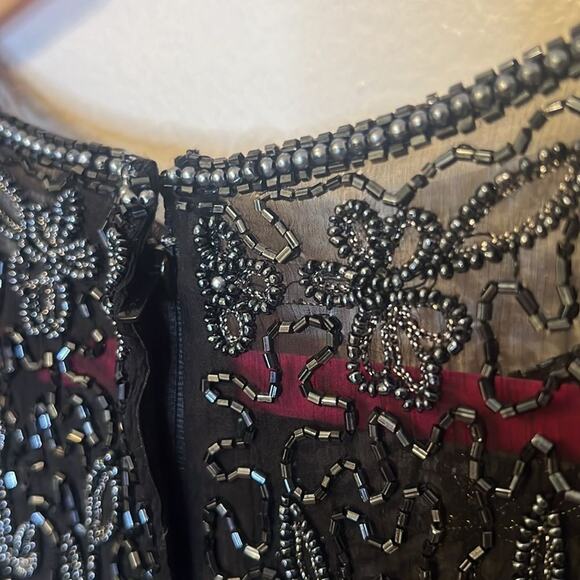 Cote D' Azur Evening Vintage Womens Beaded 100% Silk Sheer Blouse Large Black - Picture 7 of 10